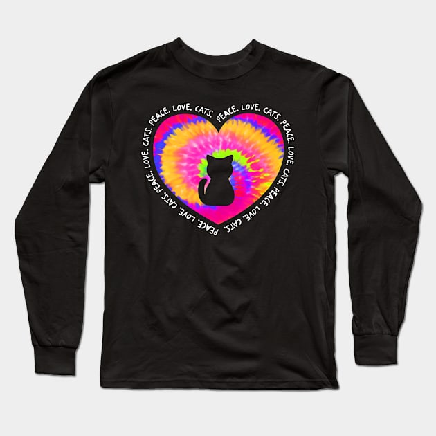 Peace Love Cats Rainbow Tie Dye Cat Lover Long Sleeve T-Shirt by AnnetteNortonDesign